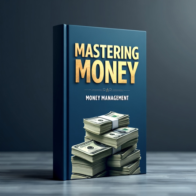 The cover features a bold and eye-catching image of a stack of money, symbolizing wealth and financial success. The title "MASTERING MONEY" is prominently displayed in large, gold metallic letters at the top of the cover, emphasizing the importance of money management. The background is a dark blue color, representing trust and stability.