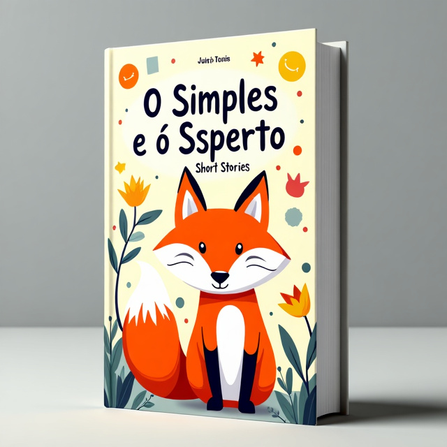The cover features a vibrant and colorful illustration of a friendly and clever fox, surrounded by simple and geometric shapes that represent different elements of the short stories. The fox is shown with a happy and mischievous expression, capturing both happiness and cleverness.