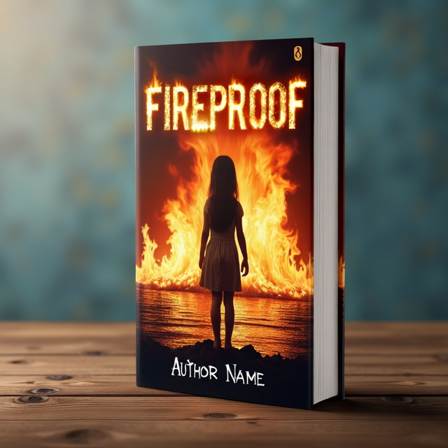 The cover features a girl standing in front of a roaring fire, with flames reaching towards the sky. The girl's face shows a mix of fear and determination. In the background, there is a body of water, symbolizing a sense of liberation and cleansing.