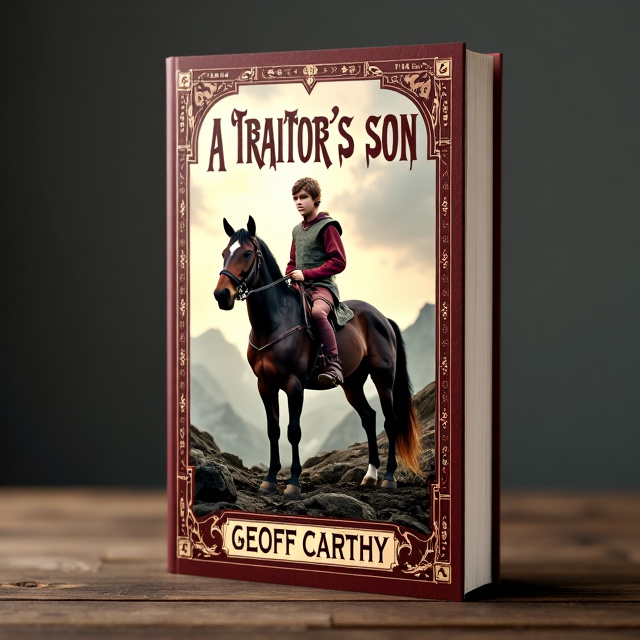 The cover features a young man in a Saxon costume riding a horse against a backdrop of a rugged landscape. The image is framed by a border with intricate designs and symbols representing adventure and intrigue.