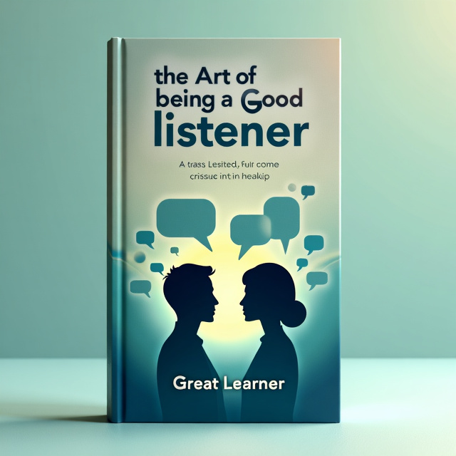The background is a soft gradient of light blues and greens, resembling gentle sound waves. In the center of the cover, two silhouettes face each other, one speaking and the other attentively listening. Subtle glowing lines connect the silhouettes, emphasizing the connection formed through listening. Speech bubbles and sound waves radiate outward from the listener, symbolizing communication and understanding.