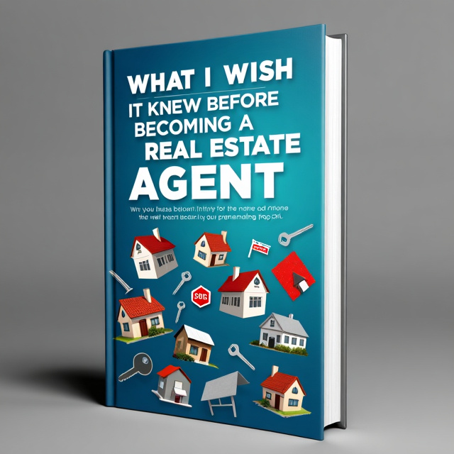 The cover features a collage of real estate-related images such as houses, sold signs, and keys, arranged in a slightly chaotic yet organized manner. The images are set against a backdrop of a blue gradient, symbolizing confusion and excitement. The title is prominently placed at the top, with the subtitle beneath it, and a small tagline at the bottom, all in bold white letters.