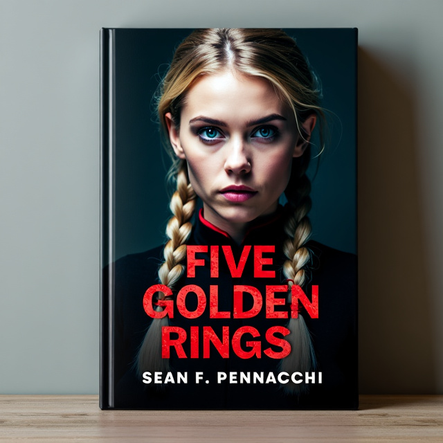 The cover features a close-up of a woman's face, her piercing blue eyes staring directly at the viewer. Her long blonde hair is braided into a sleek ponytail, with a red ribbon tied around her neck. The background is dark and ominous, creating a sense of mystery and suspense.