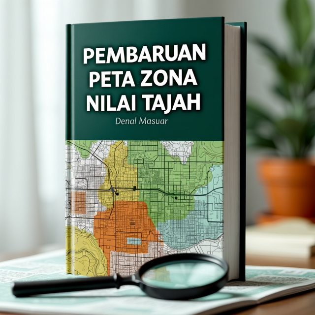 The cover features a detailed map of a city, with highlighted areas representing different zones of land value. The map is overlaid with translucent grid lines, giving it a modern and professional look. A magnifying glass is placed on top of the map, emphasizing the theme of land assessment and exploration.