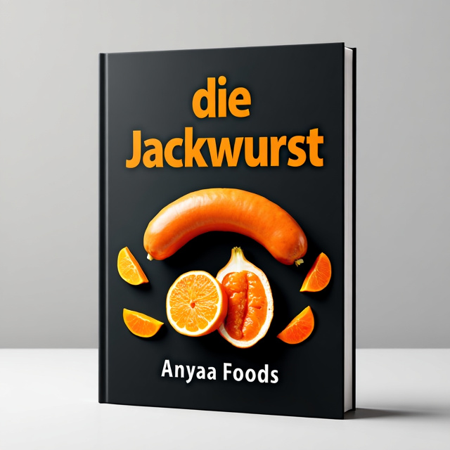 The book cover features a black background with orange tones and elements. In the center, there is a large jackfruit image with a vibrant and healthy appearance. The jackfruit is surrounded by smaller jackfruit slices, symbolizing the nutritious and vegan aspect of the book. Above the jackfruit, there is a big sausage made entirely from jackfruit, representing the title "die Jackwurst" (the jack sausage). The overall composition is eye-catching and visually appealing.