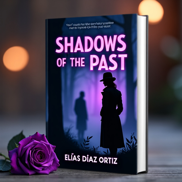 The cover features a dark and mysterious atmosphere with a silhouette of a person in the distance. In the foreground, there is a thoughtful female detective, dressed in a trench coat, looking towards the silhouette. On the ground, there is a purple rose, symbolizing intrigue and a hint of romance.