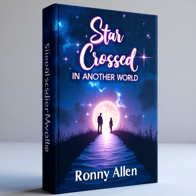 The cover prominently features a night sky filled with stars and constellations. In the center, there is a mysterious glowing portal leading to another world. Silhouettes of two figures can be seen standing at the edge of the portal, representing the star-crossed lovers of the story.