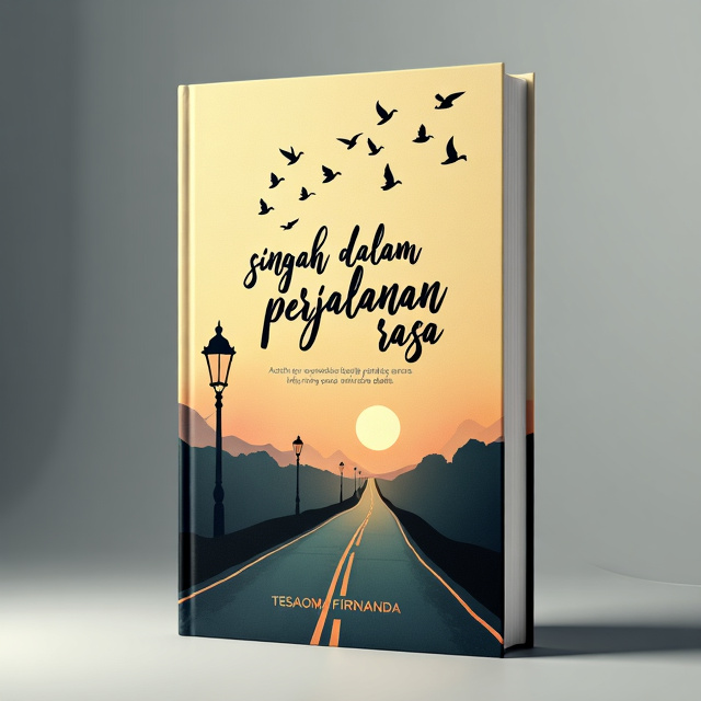 The cover features a sprawling road that stretches into the distance, symbolizing the journey of emotions explored in the book. Near the road, there is an aesthetically pleasing street lamp, representing the guiding light through life's ups and downs. Above the road, there are nine small birds in flight, signifying freedom and the ability to overcome challenges.