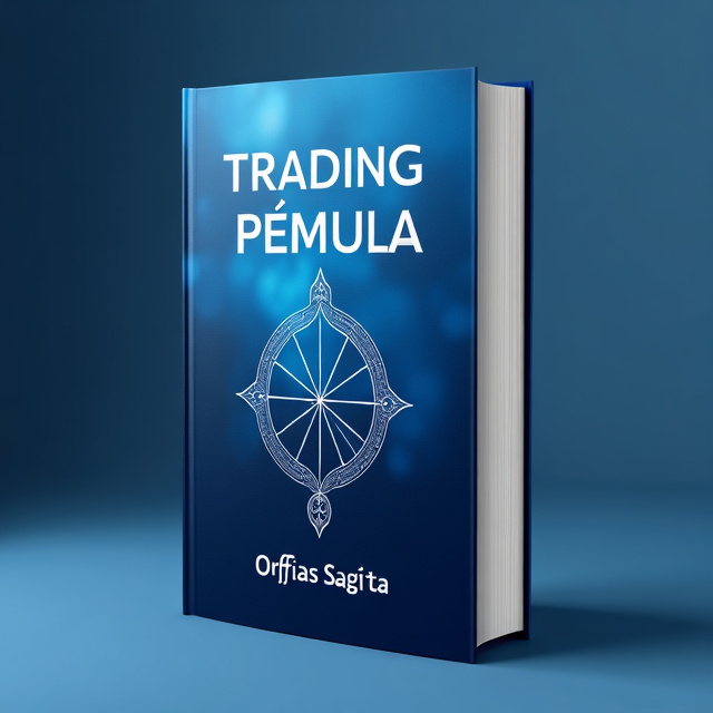 The cover features a sleek and minimalist design, with the title "trading pemula" prominently displayed in bold blue royale typography at the top. The background is a gradient of blue royale shades, symbolizing stability and trust. In the center, a stylish representation of the Sagittarius zodiac sign is placed, adding a touch of personality to the cover.