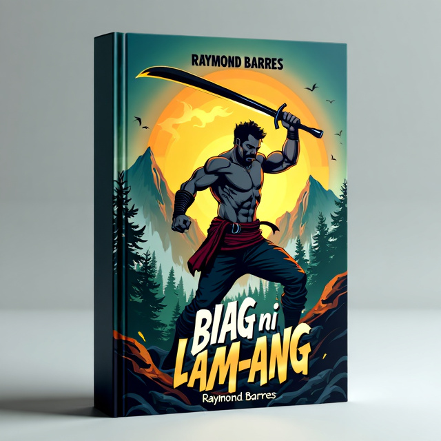 The cover features a bold and dynamic illustration of the protagonist, Lam-ang, in the midst of a thrilling action scene. He is shown wielding his weapon with determination and surrounded by elements of adventure, such as mountains and forests. The color palette is vibrant and eye-catching, adding to the excitement of the design.