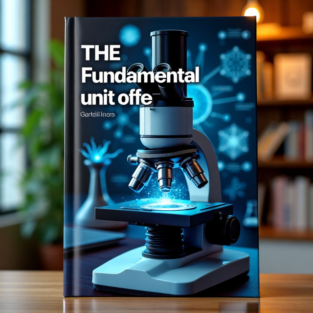 The cover features a close-up photograph of a large, high-powered microscope, capturing the intricate details of its design. Through the eyepiece, a vivid image of a human cell can be seen, highlighting the subject matter of the book. Surrounding the microscope, there are scientific diagrams and illustrations displayed on a nearby shelf, showcasing the importance of research and scientific exploration.