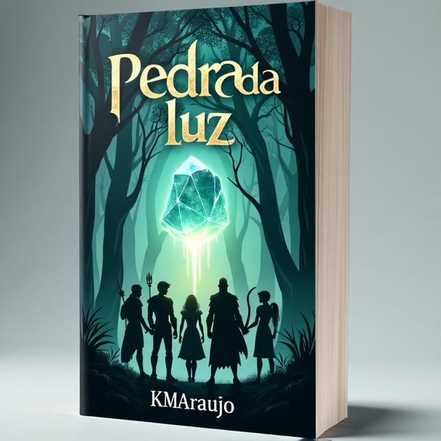 The cover features a group of heroes standing in front of a mystical forest. In the center, there is a prominent magical stone floating, radiating a soft, ethereal light. The heroes are dressed in elven-like attire and one of them holds a bow and arrow, indicating adventure and their quest for the artifact.