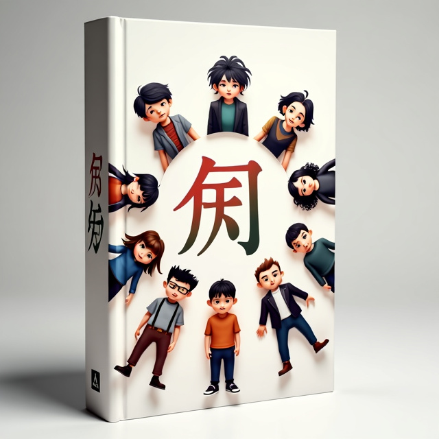 The cover features a group of six people standing in a circle, each with a mysterious expression on their faces. They are depicted in a stylized and humorous way, with exaggerated facial features and quirky outfits.
