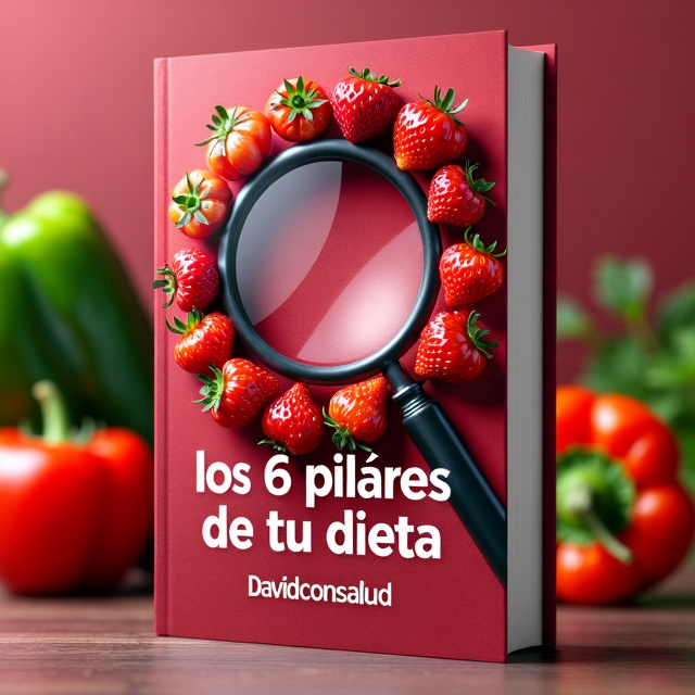 The cover features a close-up image of vibrant red fruits and vegetables, such as strawberries, tomatoes, and bell peppers, arranged in a circular pattern. In the center, there is a magnifying glass highlighting one of the fruits, emphasizing the idea of exploration and curiosity. The background is a subtle textured pattern in shades of red, adding depth to the composition.