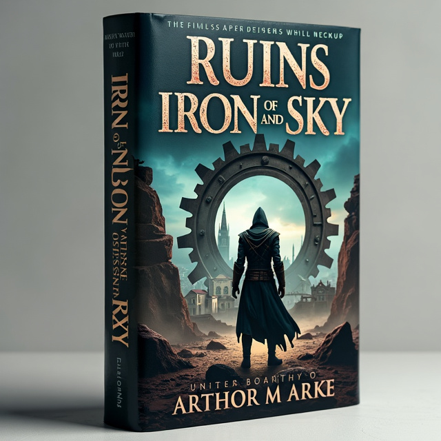 The cover features a close-up of a male assassin, dressed in dark clothing, looking outwards towards a giant machine cog in the background. The cog is half-buried in the ground, with a small town built around it, symbolizing the ruins of an ancient civilization.