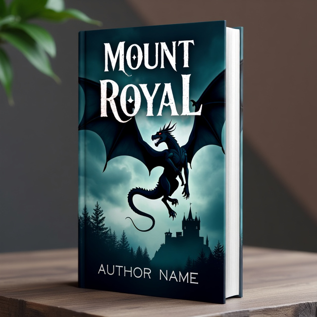 The cover features a dramatic scene with a wyvern soaring through a stormy night sky. The wyvern's fierce expression and menacing wings create a sense of vengeance and rage. The title "Mount-Royal" is prominently displayed in bold, gothic typography, positioned at the top of the cover. A subtle silhouette of a castle is seen in the background, hinting at the fantasy genre.