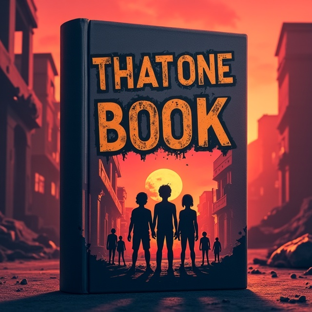The cover features a dark and desolate cityscape in the background, with crumbling buildings and a red haze in the sky. In the foreground, there is a group of three children, each with a distinct appearance, standing together and looking determined. They are surrounded by shadowy and menacing monster silhouettes.