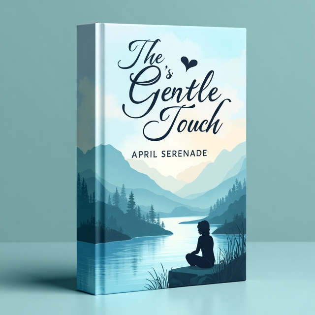 The cover features a soft pastel blue background with a subtle watercolor effect, creating a serene and poetic atmosphere. In the center, a gentle river flows, depicted with soft lines and pastel hues. A figure is sitting by the river, symbolizing healing and releasing emotions. A heart-shaped silhouette is incorporated, representing the romance genre. The title "The Lethe's Gentle Touch" is elegantly written in a script font, with the author's name "April Serenade" placed at the bottom in a smaller size.