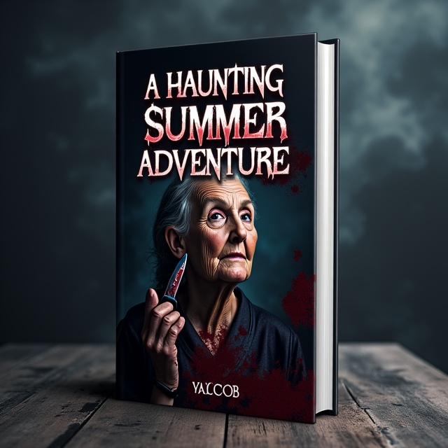 The cover features a close-up image of an old lady's face with an eerie expression. She is holding a bloodied knife in her hand. The background is a dark and ominous setting, with shadows and mist adding to the sinister atmosphere.