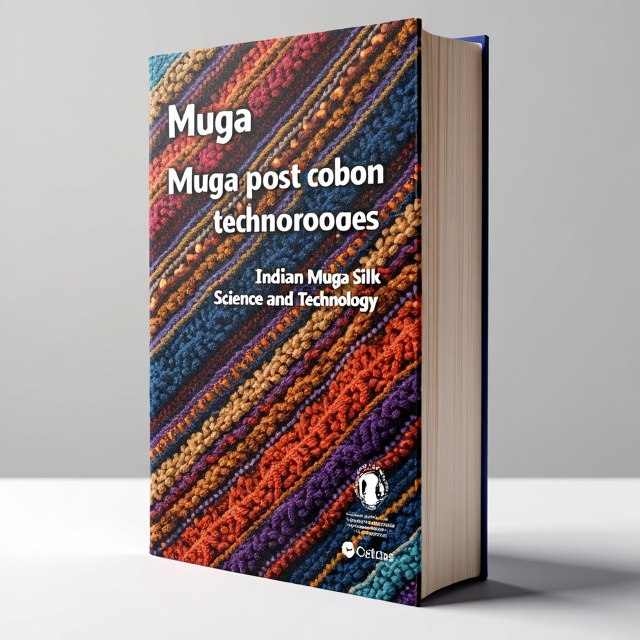 The cover features an image of a vibrant, intricate weaving pattern created with Indian muga silk. The pattern is the focal point, with reeling and weaving elements incorporated into the design.
