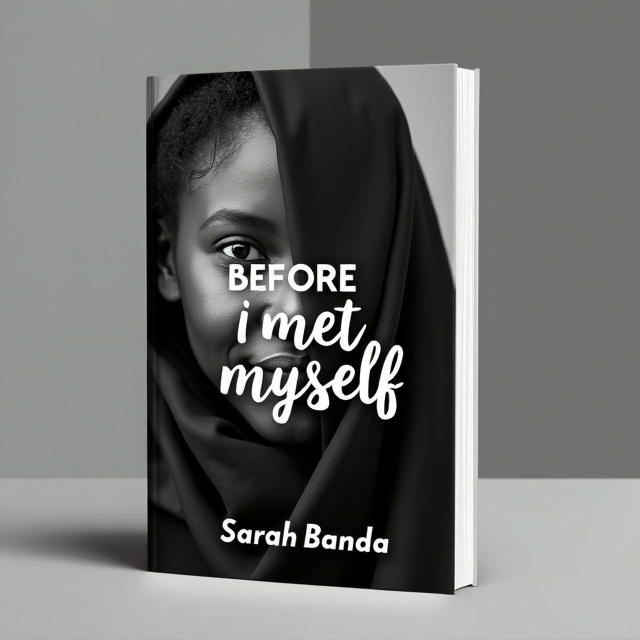 The cover features a close-up image of a young black woman with her face partially covered and an expression of self-reflection. The image is in black and white to evoke a sense of introspection and depth. The title, "Before I Met Myself," is placed at the top of the cover in a bold, sans-serif font, while the author's name, Sarah Banda, is placed at the bottom in a more elegant script font.