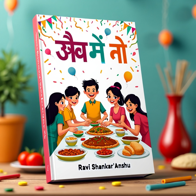 The cover features a colorful illustration of a family gathering around a table filled with delicious food. The characters are portrayed in a humorous and lively manner, with exaggerated expressions and gestures adding to the comedic tone of the book. The background showcases a vibrant party atmosphere, complete with confetti, balloons, and streamers.