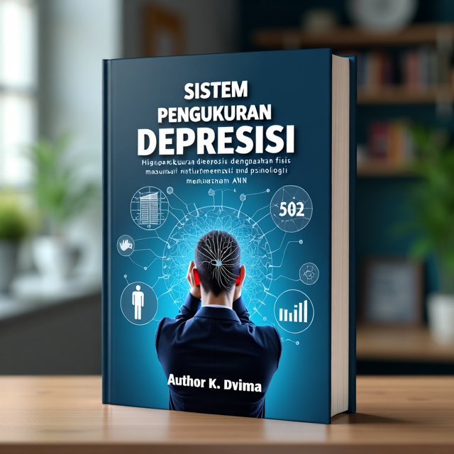 The cover features a central image of a person holding their head with a backdrop of a neural network symbolizing the use of technology in measuring depression. The image is surrounded by elements representing physical parameters and psychological aspects. The overall style is modern and sleek.