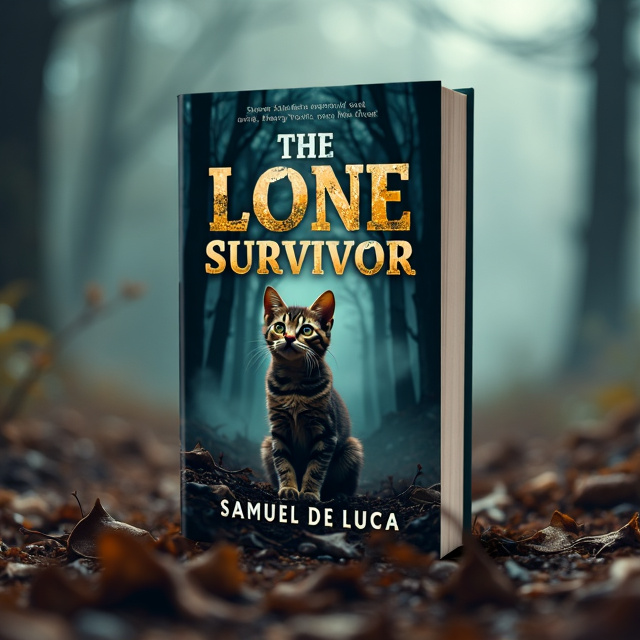 The cover features a dark and eerie forest scene with mist swirling around. In the center of the cover, there is a cat with dark brown fur and black stripes, looking up with nonchalant yet sad eyes. The forest floor is covered with dead cats, evoking a sense of tragedy and despair.