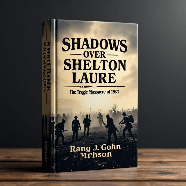 The cover features a striking image of a Civil War battlefield, with Confederate and Union soldiers engaged in combat. The scene is shrouded in shadows, with a sense of darkness and foreboding. The title, "Shadows Over Shelton Laurel The Tragic Massacre of 1863", is prominently displayed at the top, while the subtitle, "Civil War Massacre in Madison County", is positioned at the bottom.