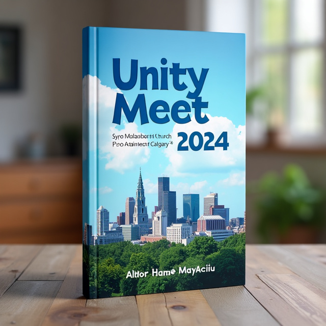 The cover features a panoramic view of the city of Calgary, with the iconic Syro Malabar Church and a Catholic church standing prominently in the foreground. The sky above is painted in shades of blue, representing unity and spirituality.