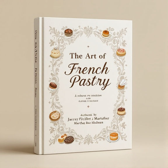 The cover features a cream background with an intricate lace border framing the title "The Art of French Pastry" in a vintage-style font. Small vintage illustrations of pastries are scattered within the border, giving a sense of warmth and tradition.