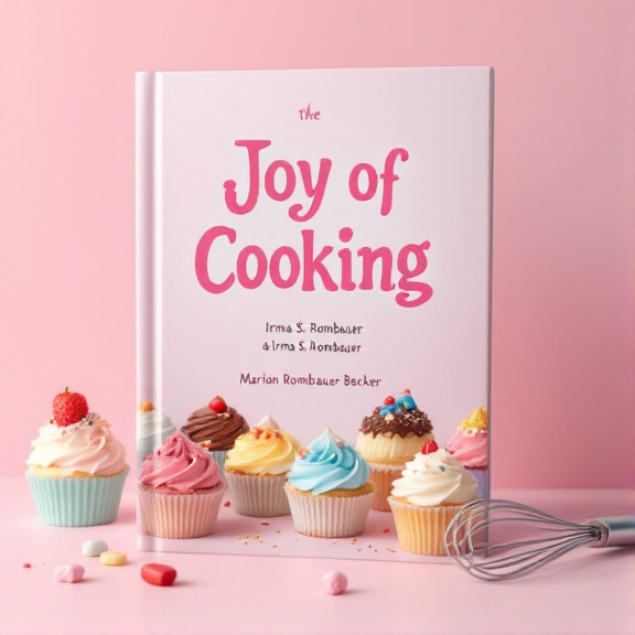 A whimsical scene with a table filled with colorful cupcakes and a whisk, set against a pastel pink backdrop. Cupcakes of different flavors and toppings are arranged in a pleasing manner, with the whisk placed next to them as a symbol of the joy of baking.