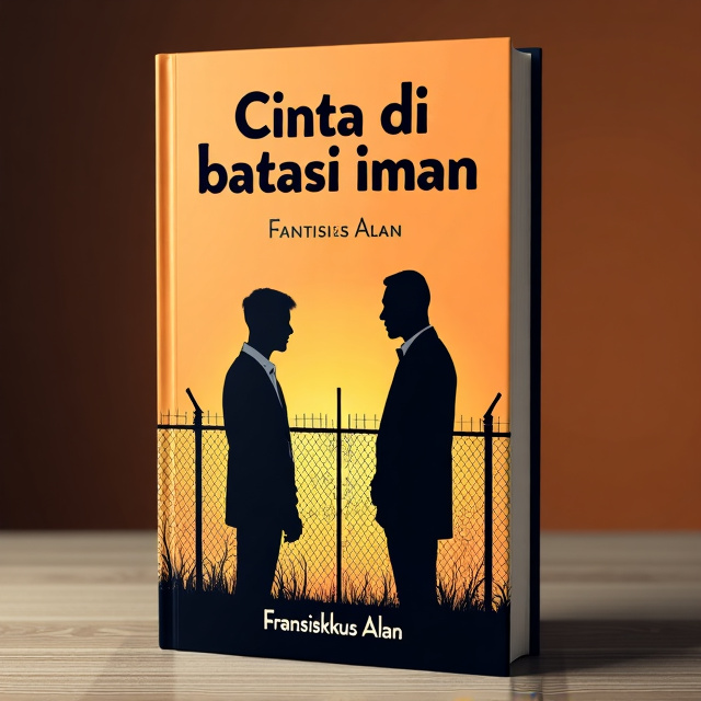 The cover features two male figures, one representing a Catholic man and the other representing an Islamic woman. They are standing opposite each other, with a fence separating them symbolizing their different religions. The background is a dark orange color, giving a sense of warmth and intensity to the cover.
