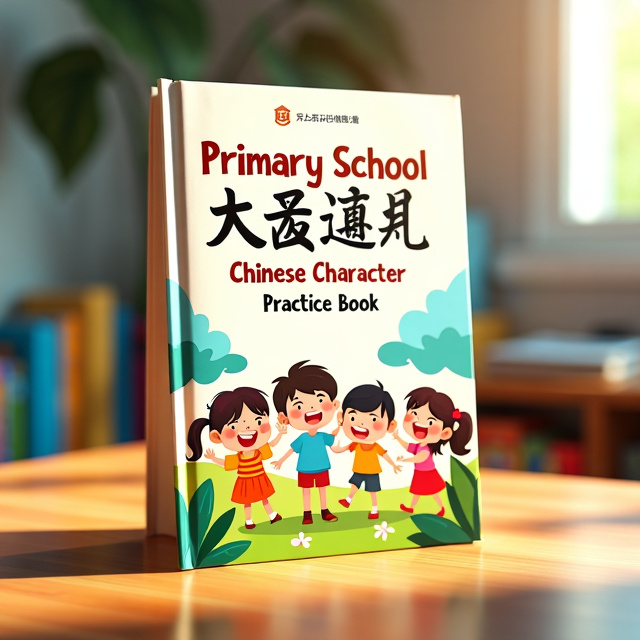 The cover features a lively illustration of a group of children happily writing Chinese characters. The characters are colorful and vibrant, capturing the attention of young readers. The title is placed prominently at the top, with the subtitle below the illustration.
