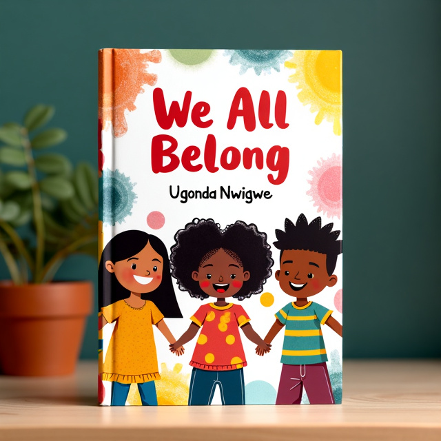 The cover features a group of multiracial children holding hands in a circle, with smiles on their faces. Each child is depicted in a playful and artistic style, with vibrant colors and unique patterns on their clothing. The background is filled with a burst of colors, representing the diversity and inclusion celebrated in the book.
