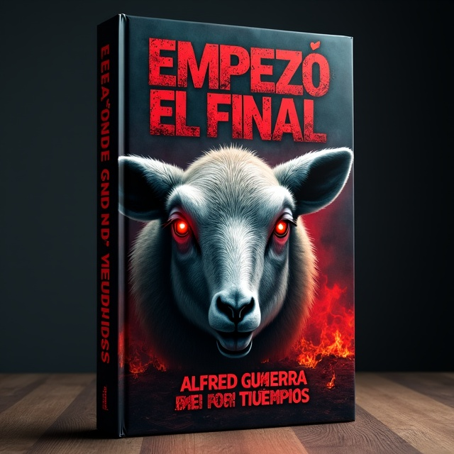 The cover features a close-up image of a lamb's angry and intense face, with its eyes glowing red. The background is dark and ominous, with hints of fire and smoke. The title, "Empezó el final de los tiempos," is displayed in bold, blood-red letters at the top, while the author's name, Alfredo Guerra guerrero, is placed at the bottom in a sinister font.