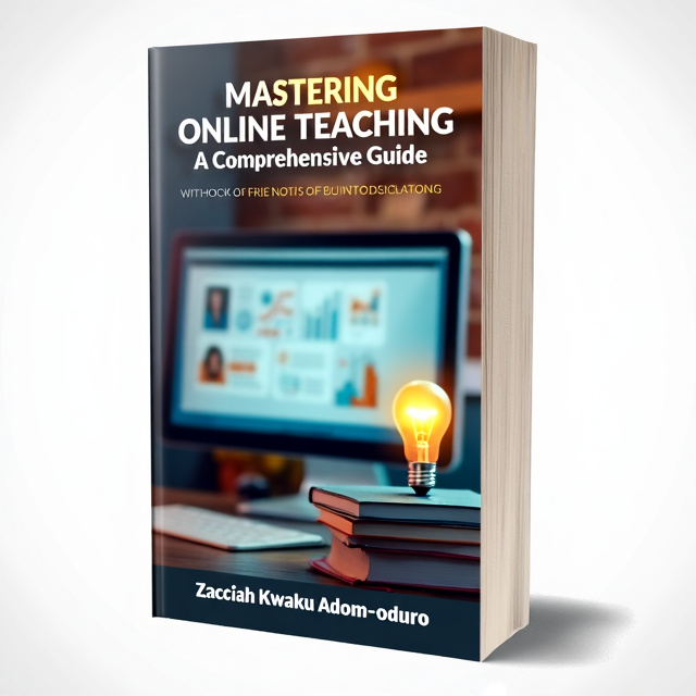 The cover features a modern, abstract design with a computer screen in the background, displaying an online teaching platform. In the foreground, there is a stack of books with a lightbulb sitting on top of it, symbolizing knowledge and innovation.