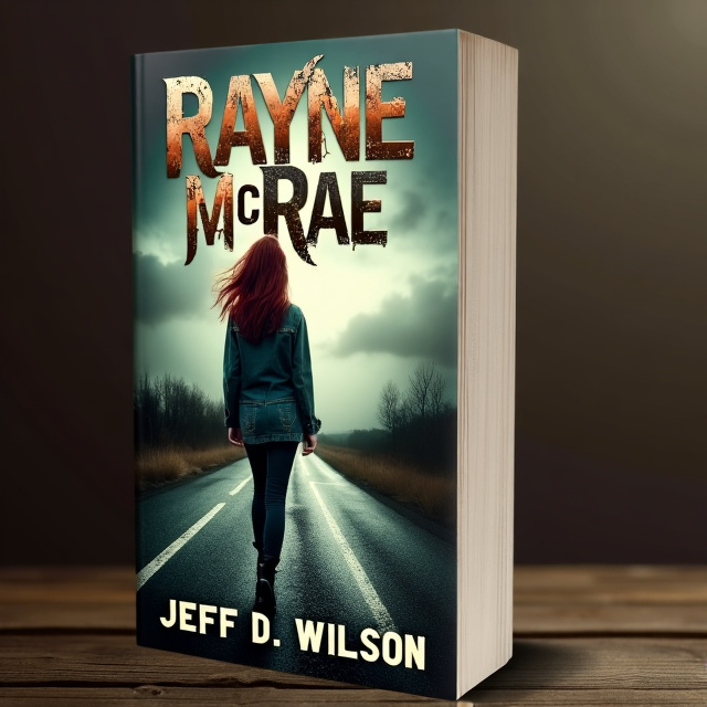 The cover features a young woman with dark red hair walking alone on the Highway of Tears, with a gloomy and desolate atmosphere. The colors are earthy tones, reflecting the eerie and mysterious elements of the thriller and suspense genre.