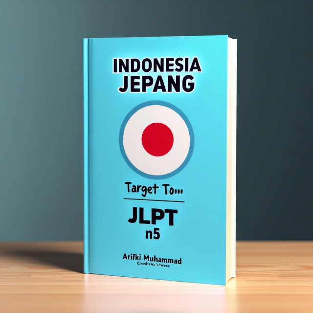 The cover features a plain blue background with a central emblem depicting the Indonesian and Japanese flags intertwined. The book title is placed above the emblem, with the author's name and credit below it.