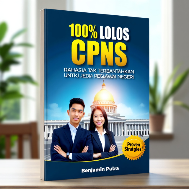 The confident man and woman are standing side by side in the foreground, symbolizing success and determination. In the background, a government building is visible, representing the goal of becoming a government employee. A bright light shines from behind the building, symbolizing optimism and motivation. The book title is placed boldly in gold at the top, with the subtitle in white below it. A badge with "Proven Strategies!" text is placed in the bottom right corner, reinforcing the trustworthiness of the book's content. A blue and gold color scheme is used throughout the design.