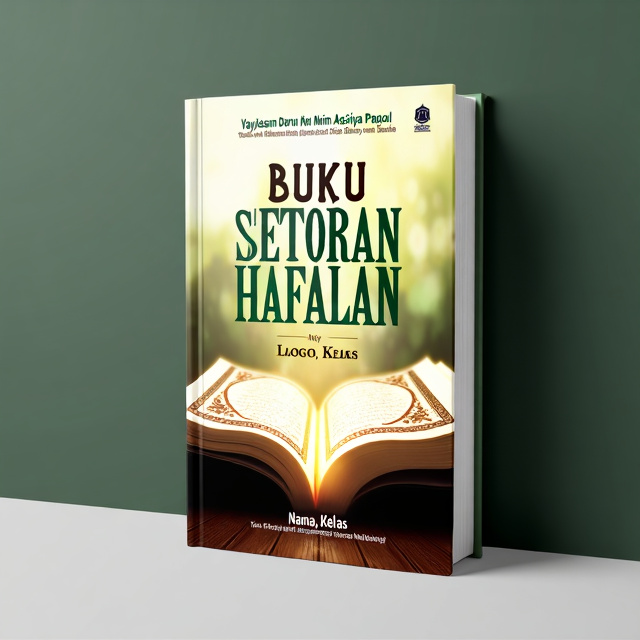 The cover prominently features a beautiful image of the Al-Qur'an with a soft glow radiating from its pages. The LOGO AS'ADIYAH is placed at the top left corner, while the Yayasan Darun Naim As'Adiyah Paotoa, MTsS SA PP Darun Naim As'Adiyah Paotoa logo is placed at the top right corner. The book title "BUKU SETORAN HAFALAN" is elegantly displayed in bold, green Arabic calligraphy in the center of the cover. The author's name and class are presented at the bottom of the cover in a clean and simple font.
