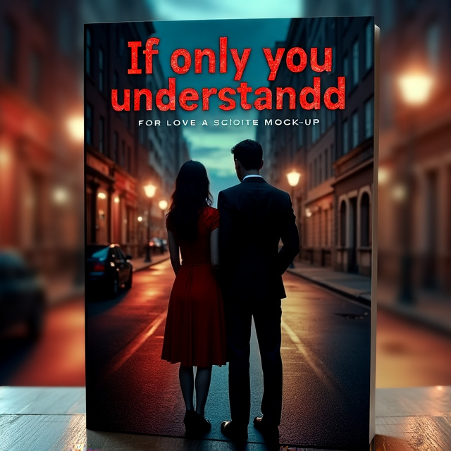 The cover features a dark city street at night, with dim streetlights casting long shadows. In the foreground, a couple stands with their backs to the viewer, their faces hidden. The male character is wearing a black suit, and the female character is wearing a red dress. Their bodies are slightly tense, conveying a mix of sadness, frustration, determination, and love.
