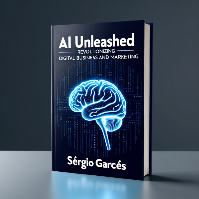 The cover features a bold and captivating image of a brain intertwined with computer circuitry, representing the fusion of artificial intelligence and digital business. The binary code is subtly incorporated in the background, creating a sense of technological advancement and innovation.
