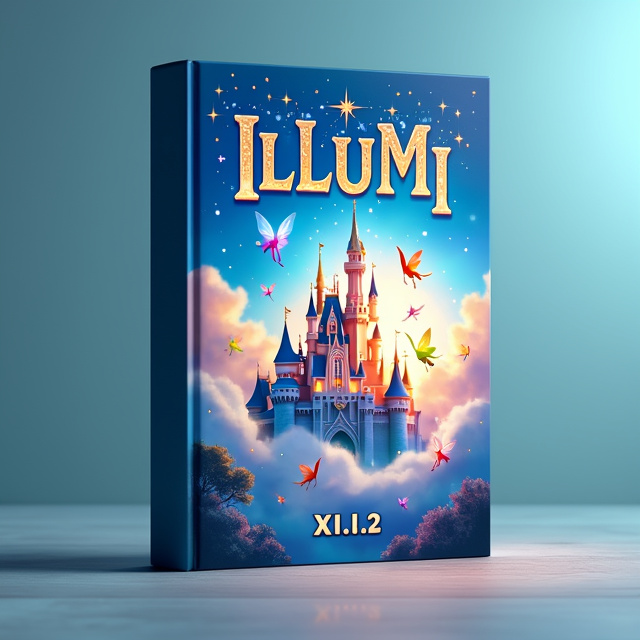 The cover features a beautiful blue sky with fluffy clouds in the background. In the center, there is a majestic castle surrounded by colorful fairies. The fairies are shown flying around the castle, creating a sense of magic and enchantment.