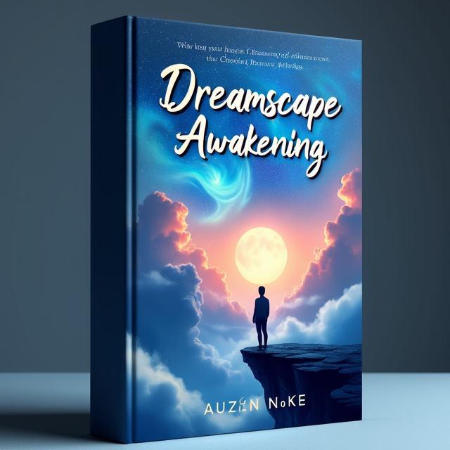 The cover features an ethereal and dreamlike landscape, with swirling clouds, stars, and a moonlit sky. In the foreground, there is a silhouette of a person standing on a cliff, looking out into the vast expanse. The person's body is partially transparent, symbolizing the concept of lucid dreaming and the blending of the dream world with reality.