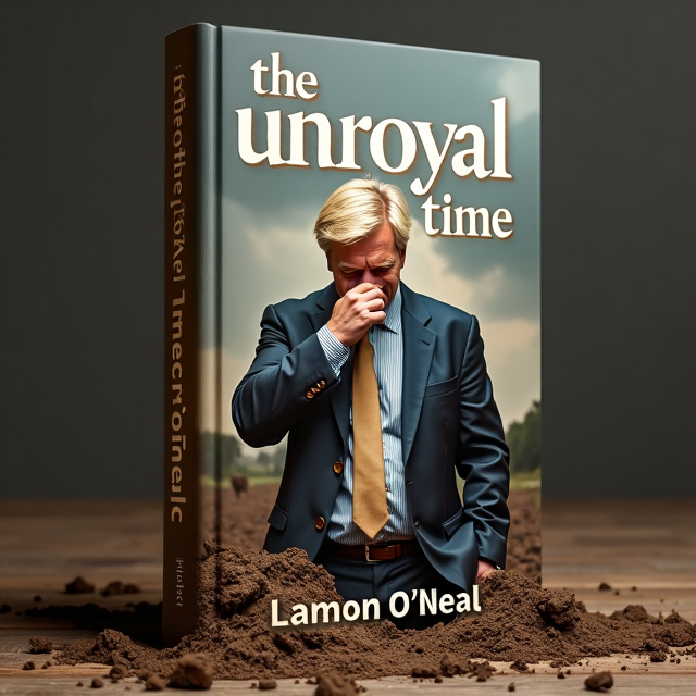 The cover features a disgusted and disheveled blond man in a dirty business suit standing in a muddy pigsty. He is holding his nose, clearly repulsed by the surroundings. Beside him, a sweaty ginger farm boy is laughing at the man's reaction, adding an element of amusement to the scene. The pigsty is detailed and grimy, while the man's face has a noticeable sweaty sheen.