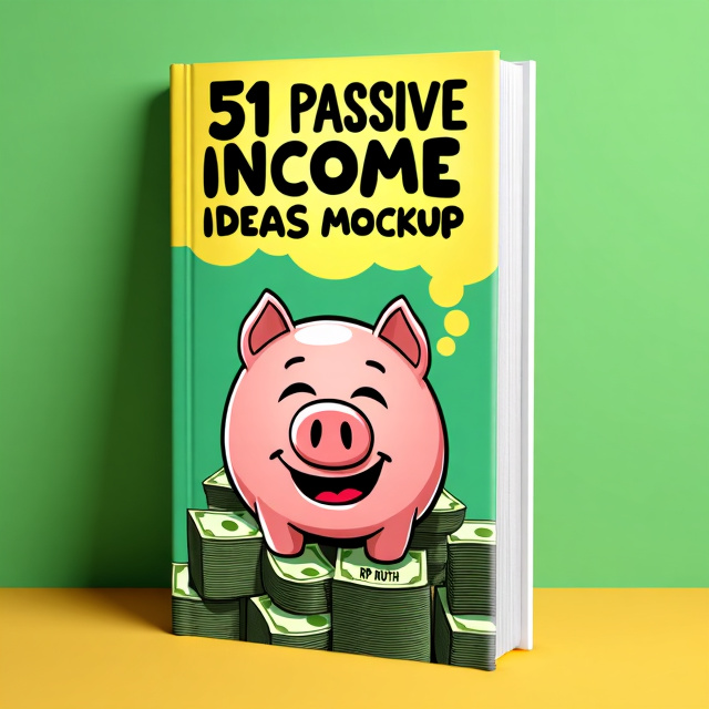 The cover features a humorous cartoon illustration of a piggy bank with a big smile on its face, surrounded by stacks of money. The background is bright and colorful, with vibrant shades of green and yellow.