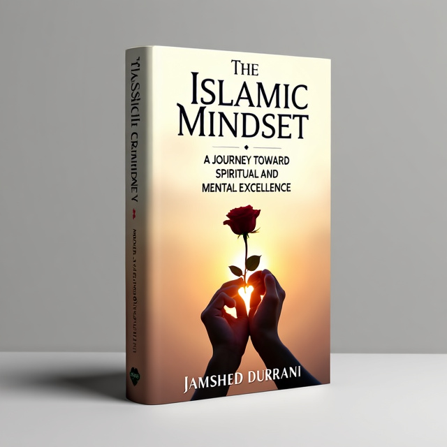 The cover features a close-up photograph of a person's hands holding a rose with a heart-shaped pendant hanging from it. The hands are reaching towards the sky, symbolizing spirituality and the journey toward excellence. The background is a soft, gradient of warm colors, representing love and enlightenment.