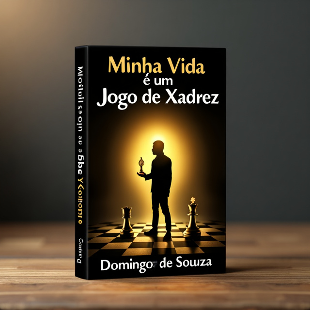 The cover features a black background with a golden chessboard pattern fading towards the center. A silhouette of a human figure stands on the chessboard, holding a golden chess piece in hand. The figure's face is hidden but emanates a bright golden glow, representing spirituality and enlightenment. The king and queen chess pieces are placed on opposite corners of the chessboard, symbolizing power and balance.