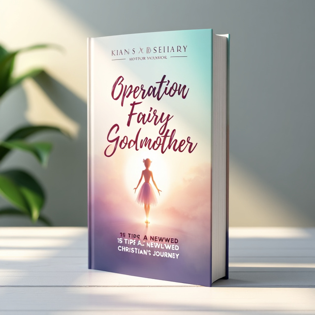 The cover features a soft, pastel-colored background with a gentle gradient. In the center, there is an image of a delicate fairy godmother, surrounded by a subtle glow. To convey the Christian aspect, a small cross is placed in the corner of the cover. The overall style is whimsical and enchanting.